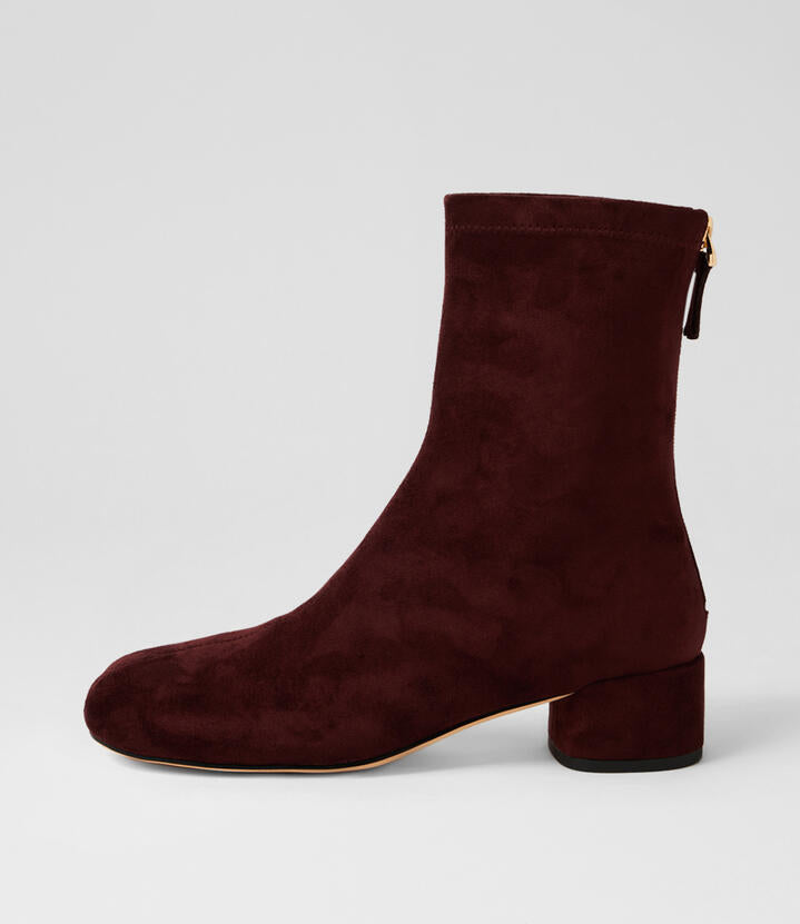 Image of Boots. Product name - Gaspo Maroon Microsuede Ankle Boots in Maroon colour by brand - MOLLINI