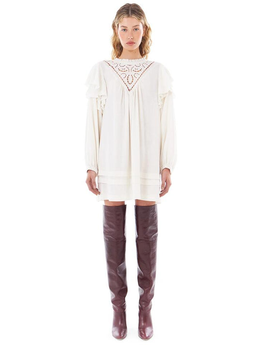 Image of a model wearing Tops. Productname: Felle Long Sleeve Lace Dress in Off White colour by brand - Felle