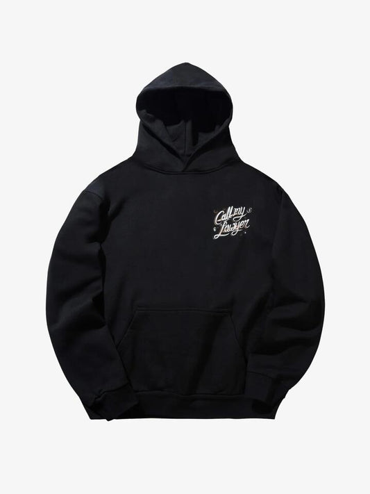 Image of a model wearing Outerwear. Productname: Market Airbrush Call My Lawyer Hoodie in Black colour by brand - Market