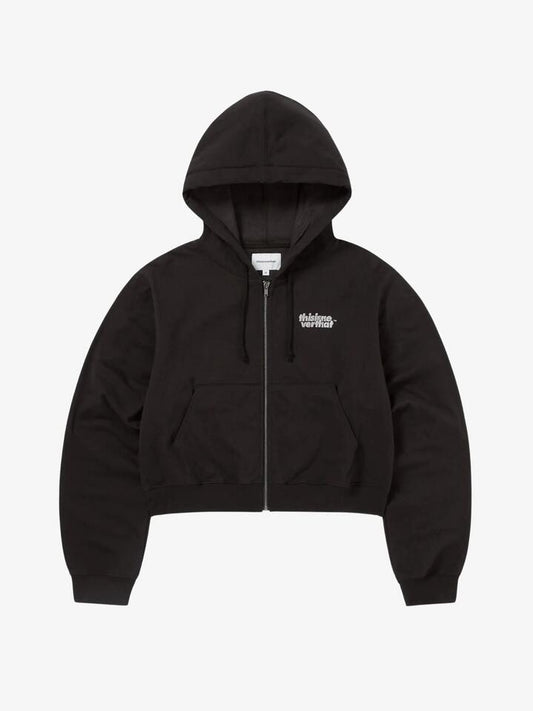 Image of a model wearing Outerwear. Productname: THISISNEVERTHAT Thermal Lt W Zip Up Hoodie in Off Black colour by brand - THISISNEVERTHAT