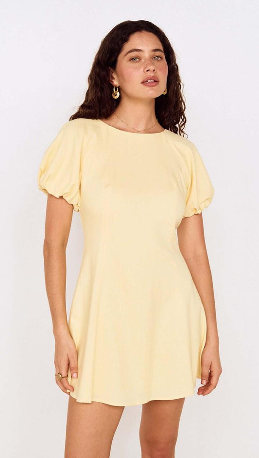 Image of Dresses. Product name - Butter Yellow Puff Sleeve Mini Dress in Butter colour by brand - MINKPINK
