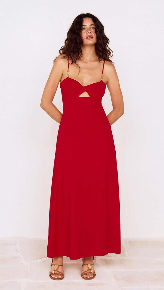 Image of Dresses. Product name - Deep Red Twist Front Maxi Dress in Red colour by brand - MINKPINK