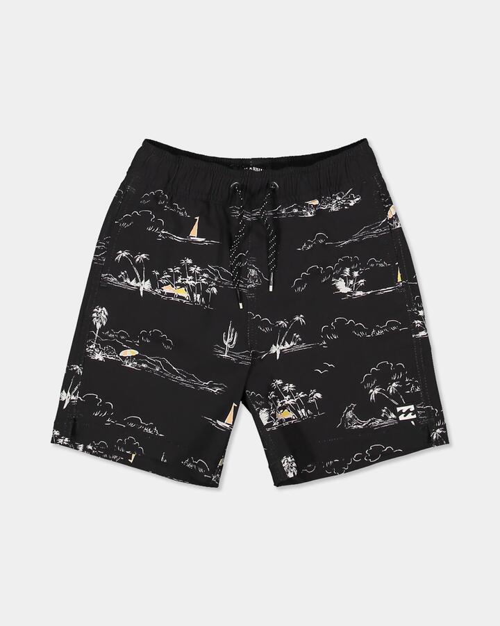 Image of a model wearing Shorts. Product name - Billabong Boys 0-7 Grooms Good Time Volley 16" Swim Shorts Black in Black colour by brand - Billabong