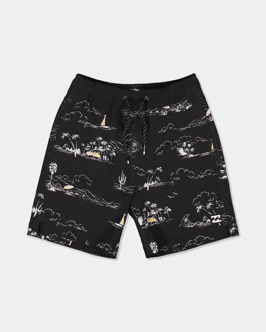 Image of a model wearing Shorts. Product name - Billabong Boys 0-7 Grooms Good Time Volley 16" Swim Shorts Black in Black colour by brand - Billabong