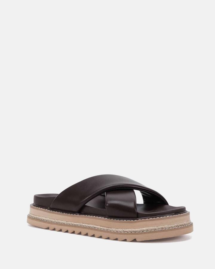 Image of Sandals. Product name - Selene Espresso Vegan Sandals in Espresso colour by brand - Novo