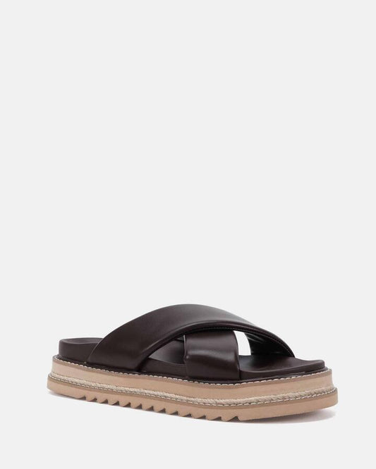 Image of Sandals. Product name - Selene Espresso Vegan Sandals in Espresso colour by brand - Novo