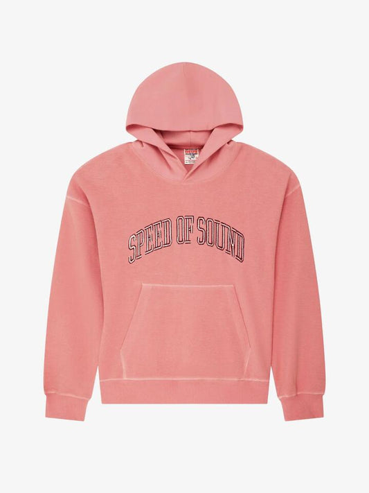 Image of a model wearing Outerwear. Productname: Deus Unfixed Hoodie in Lobster Bisque Pink colour by brand - Deus
