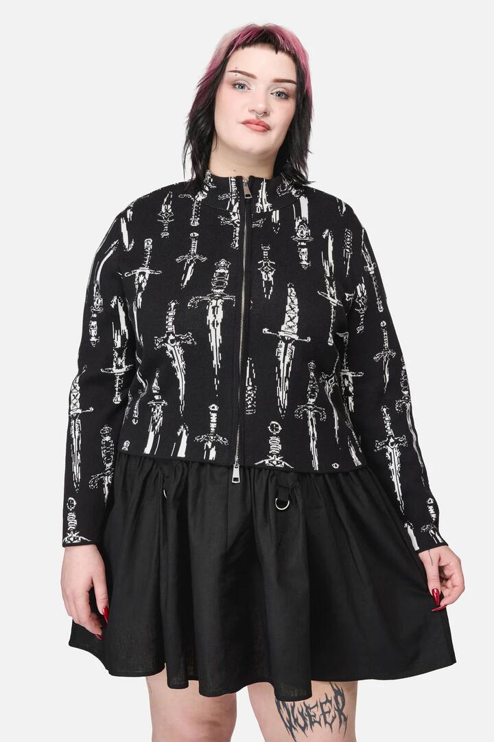 Image of Cardigans. Productname: Curve Dagger Goth Zip Cardigan in Black colour by brand - Dangerfield