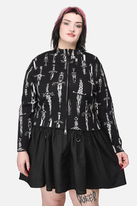Image of Cardigans. Productname: Curve Dagger Goth Zip Cardigan in Black colour by brand - Dangerfield