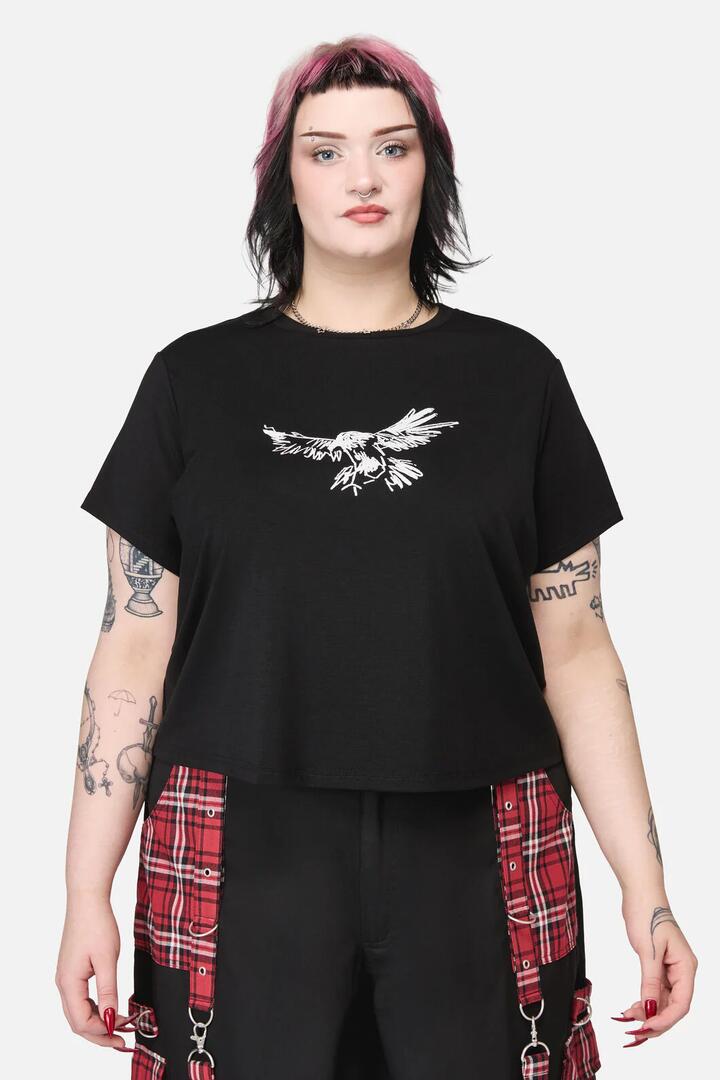 Image of T-Shirts. Productname: Curve Corbeau Print Fitted T-Shirt in Black colour by brand - Black Friday