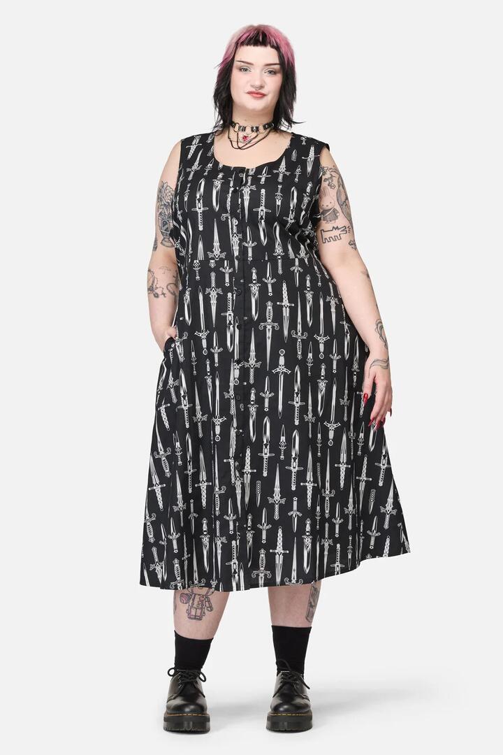 Image of Dresses. Productname: Curve Dagger Goth Maxi Dress in Black colour by brand - Dangerfield
