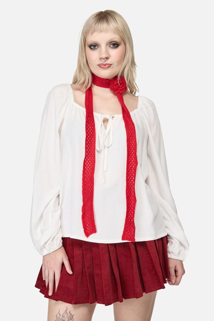 Image of Scarves & Shawls. Productname: Red Narrow Daisy Pin Scarf in Red colour by brand - Dangerfield