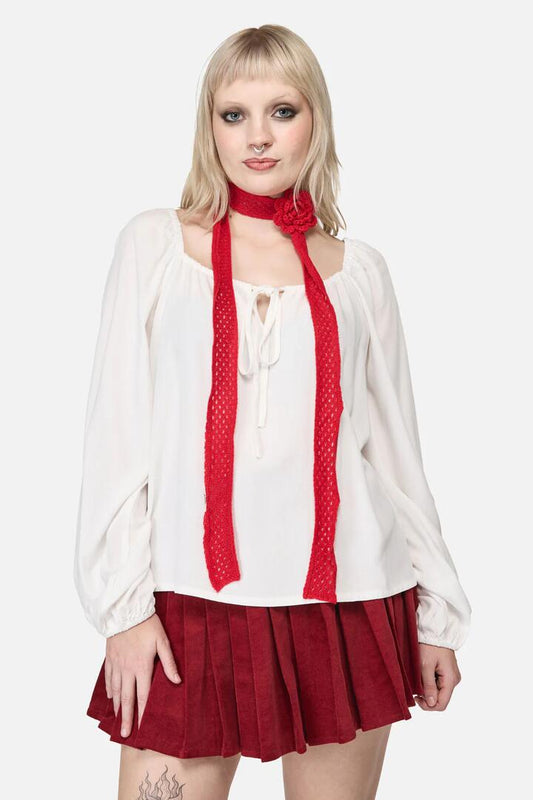 Image of Scarves & Shawls. Productname: Red Narrow Daisy Pin Scarf in Red colour by brand - Dangerfield