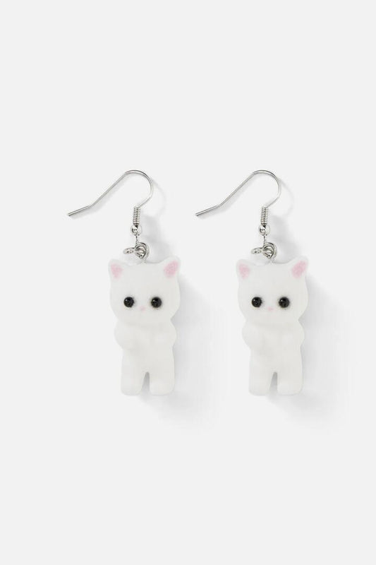 Image of Earrings. Productname: White Furry Cat Earrings in White colour by brand - Dangerfield