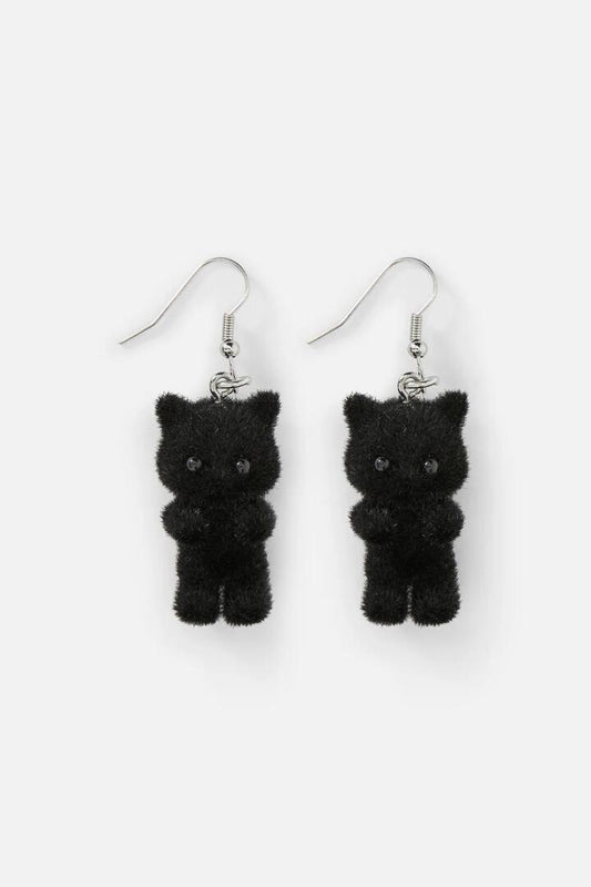 Image of Earrings. Productname: Black Furry Cat Earrings in Black colour by brand - Dangerfield