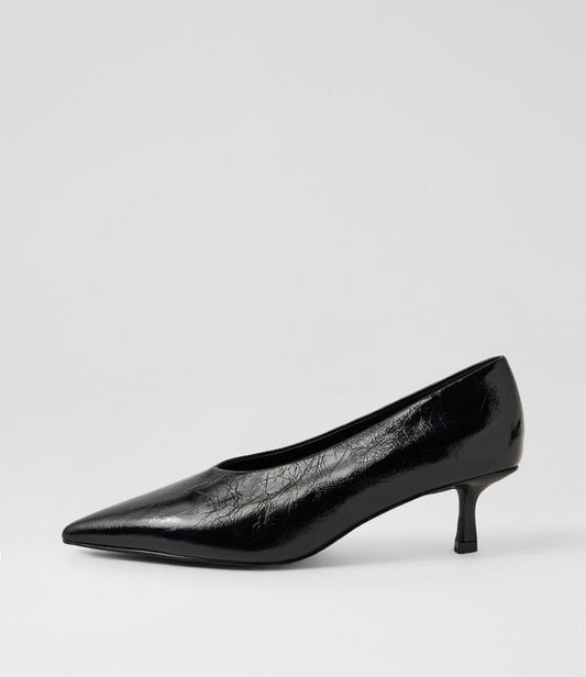 Image of Heels. Product name - Dais Black Leather Pump Heels in Black colour by brand - MOLLINI