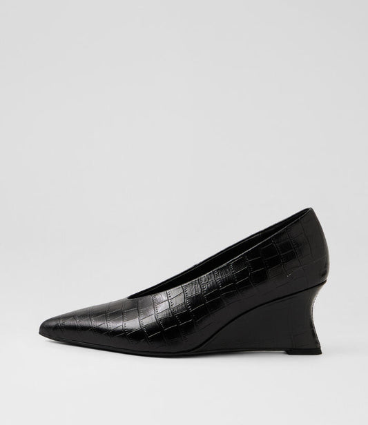 Image of Boots. Product name - Camye Black Leather Wedges in Black colour by brand - MOLLINI