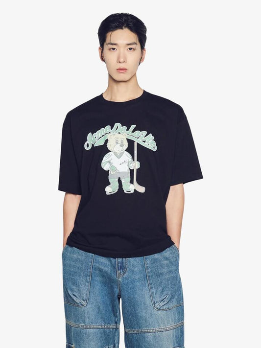 Image of a model wearing Tops. Productname: ADLV Vintage Mascot Ac Bear Short Sleeve T-Shirt in Black colour by brand - ADLV