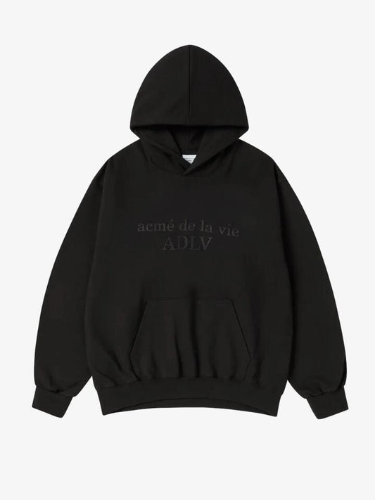 Image of a model wearing Outerwear. Productname: ADLV Two Tone Thick Print Hoodie in Black colour by brand - ADLV