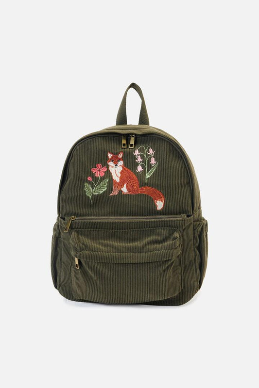Image of Bags. Productname: Fox Embroidered Cord Backpack in Green colour by brand - Princess Highway