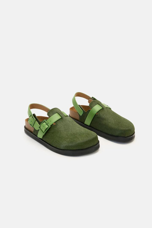 Image of Slippers. Product name - Buckle Up Clog Green in Green colour by brand - Gorman