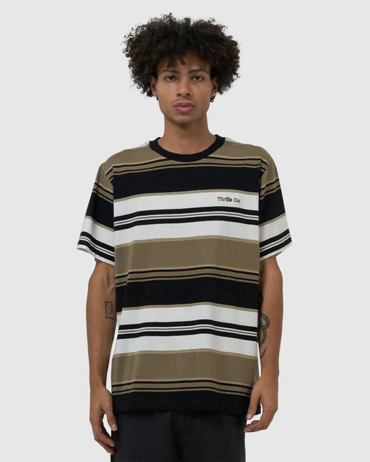 Image of T-Shirts. Product name - Thrills Mens Coordinates Stripe Merch Fit T-Shirt Desert in Desert colour by brand - Thrills