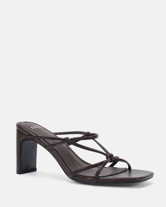 Image of Heels. Product name - Macie Espresso Vegan Heels in Espresso colour by brand - Novo