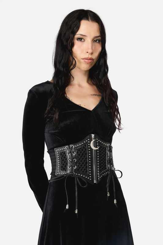 Image of Lingerie. Productname: Cross Over Mesh & Stud Corset Belt in Black colour by brand - Black Friday