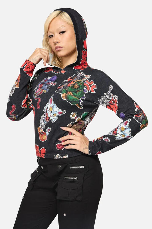 Image of a model wearing Outerwear. Productname: Facade Riot Hood Knit in Grey colour by brand - Black Friday