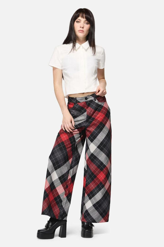 Image of a model wearing Pants. Productname: Trickster Goth Pant in Multi colour by brand - Dangerfield
