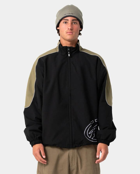 Image of Coats & Jackets. Product name - Rusty Mens Frontline Track Jacket Black in Black colour by brand - Rusty