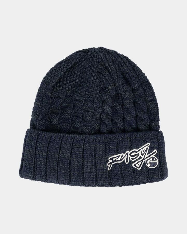 Image of Hats. Product name - Rusty Ice Wave Beanie Navy in Navy colour by brand - Rusty