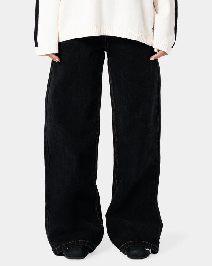Image of Jeans. Product name - Rusty Womens Wendy Wide Low Rise Denim Jeans Black Out in Black Out colour by brand - Rusty