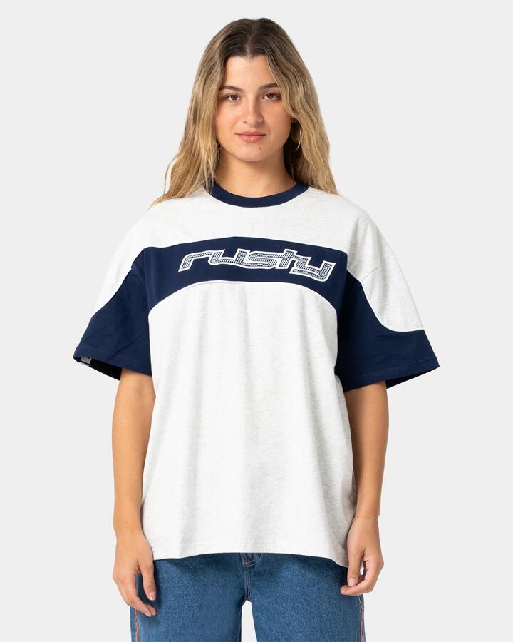 Image of T-Shirts. Product name - Rusty Womens Kinetic Oversized T-Shirt Ecru Marle in Ecru Marle colour by brand - Rusty