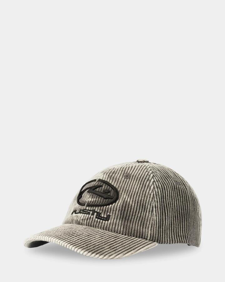 Image of Hats. Product name - Rusty Placid Cord 6 Panel Cap Black in Black colour by brand - Rusty