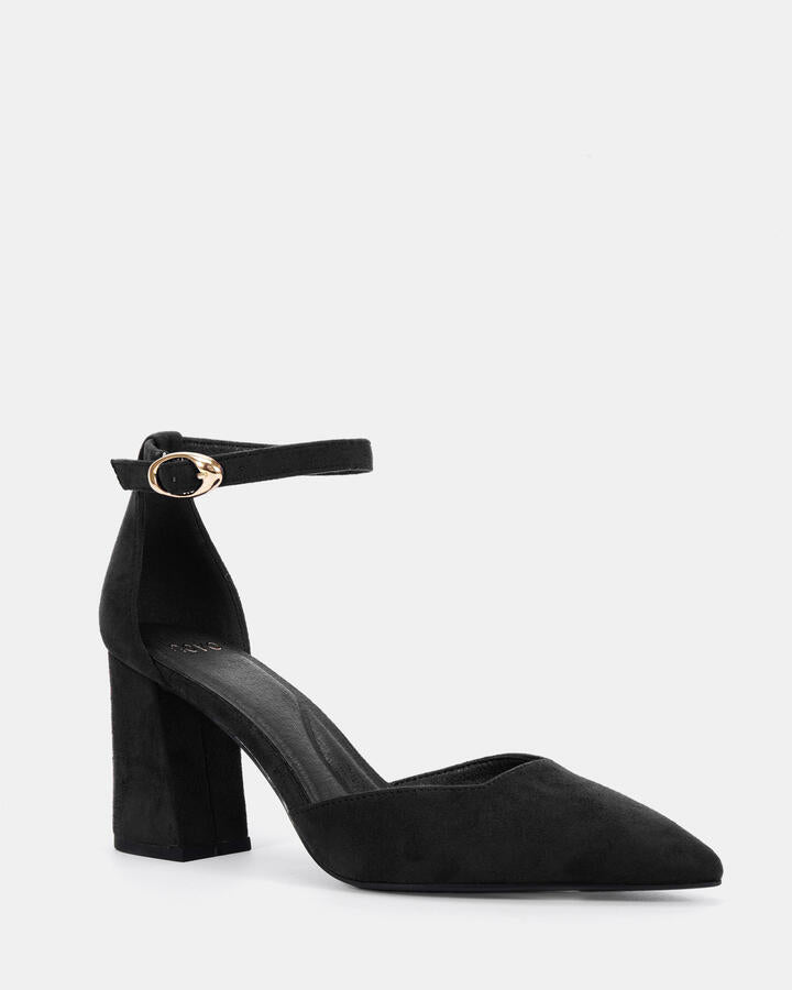 Image of Heels. Product name - Ivanka Black Suede Vegan Heels in Black colour by brand - Novo