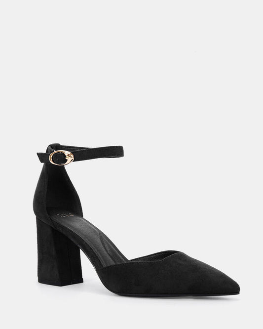 Image of Heels. Product name - Ivanka Black Suede Vegan Heels in Black colour by brand - Novo