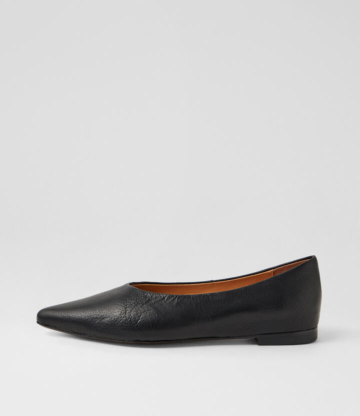 Image of Shoes. Product name - Yoshiro Black Leather Flat Shoes in Black colour by brand - MIDAS