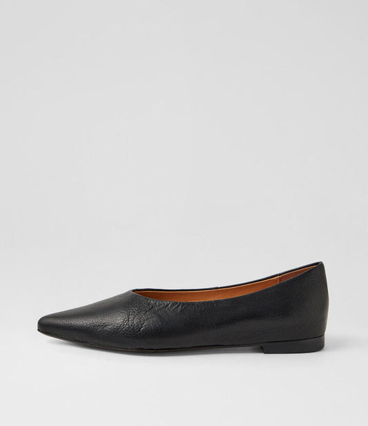 Image of Shoes. Product name - Yoshiro Black Leather Flat Shoes in Black colour by brand - MIDAS