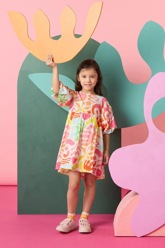 Image of Dresses. Product name - Playful Shapes Kids Dress in Cream colour by brand - Gorman