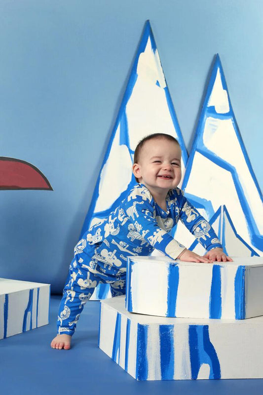 Image of a model wearing Pants. Product name - Soft Animal Baby Legging in Blue colour by brand - Gorman