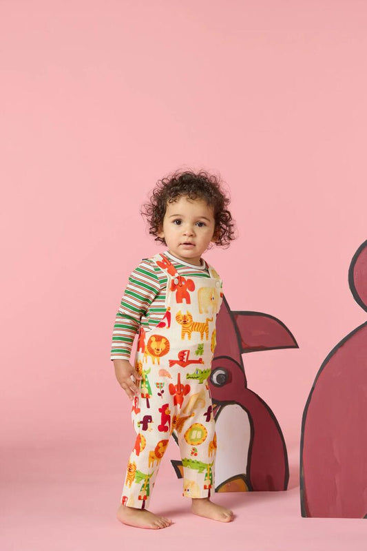 Image of a model wearing Pants. Product name - Animals Baby Overalls in Cream colour by brand - Gorman