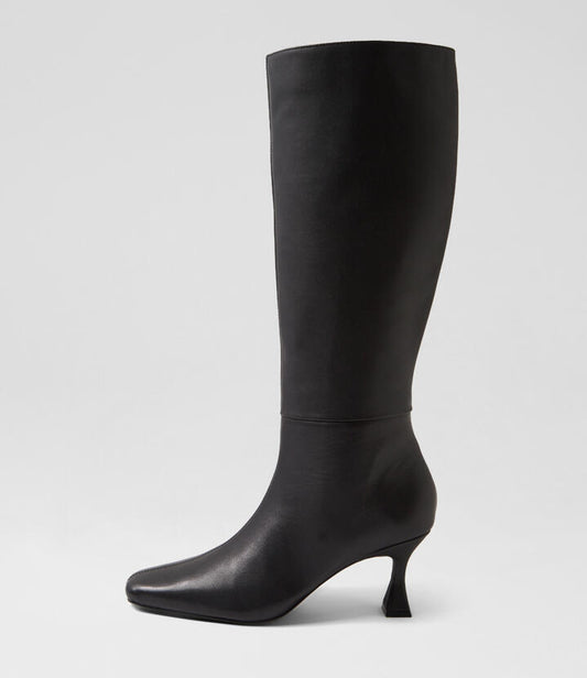 Image of Boots. Product name - Rowse Black Leather Knee High Boots in Black colour by brand - MOLLINI