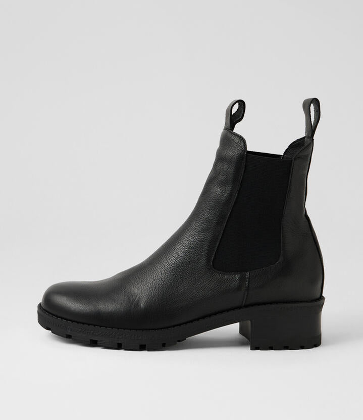 Image of Boots. Product name - Macinaw Black Leather Chelsea Boots in Black-Black Heel colour by brand - MIDAS
