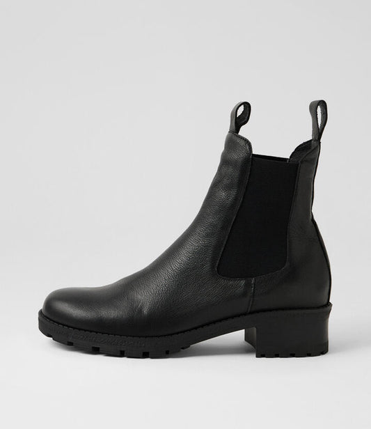 Image of Boots. Product name - Macinaw Black Leather Chelsea Boots in Black-Black Heel colour by brand - MIDAS