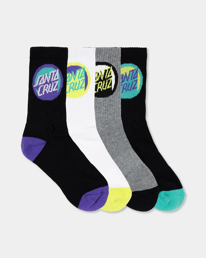Image of Socks. Product name - Santa Cruz Boys 8-16 Bold Shadow Dot 4 Pack Crew Socks Multi in Multi colour by brand - Santa Cruz