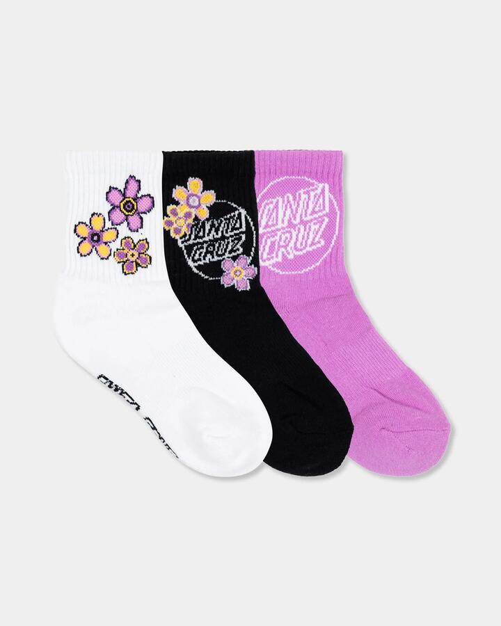 Image of Socks. Product name - Santa Cruz Girls 8-16 Blooming Stack Mix 3 Pack Crew Socks Multi in Multi colour by brand - Santa Cruz