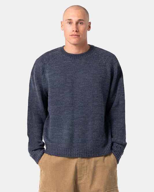 Image of Accessories. Product name - Rusty Mens Sea Captain Boxy Knitted Crew Neck Navy in Navy colour by brand - Rusty