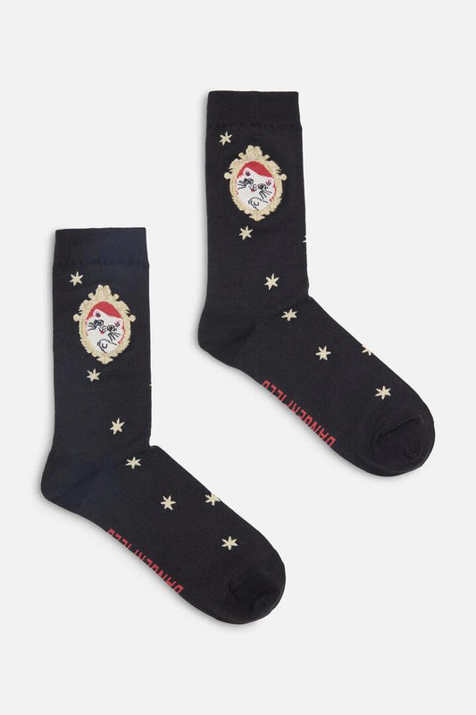 Image of Socks. Productname: Official Cat Portrait Sock in Black colour by brand - Dangerfield