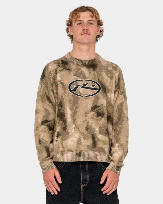 Image of Accessories. Product name - Rusty Mens Camo Ice Printed Crew Neck Camo in Camo colour by brand - Rusty